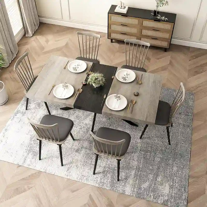Table à manger rectangulaire rétro avec piètement central gaufré noir