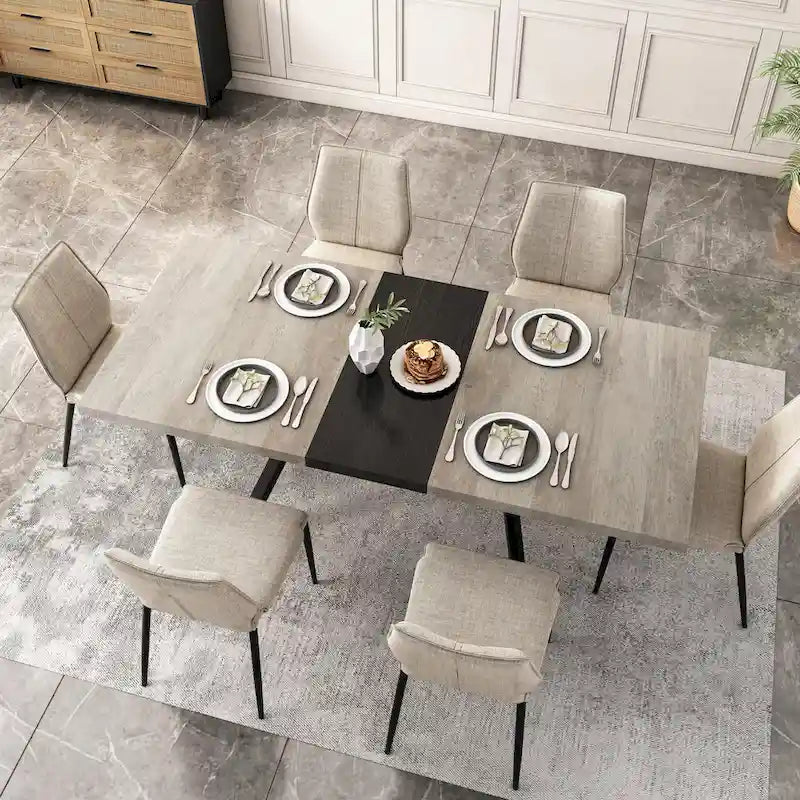 Table à manger rectangulaire rétro avec piètement central gaufré noir