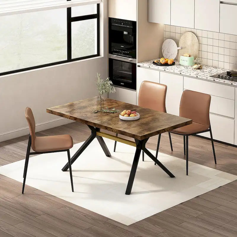 Table à manger rectangulaire rétro avec piètement central gaufré noir
