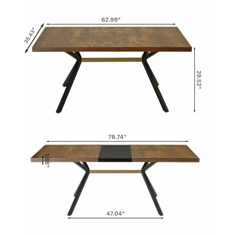 Table à manger rectangulaire rétro avec piètement central gaufré noir