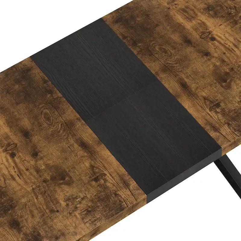 Table à manger rectangulaire rétro avec piètement central gaufré noir