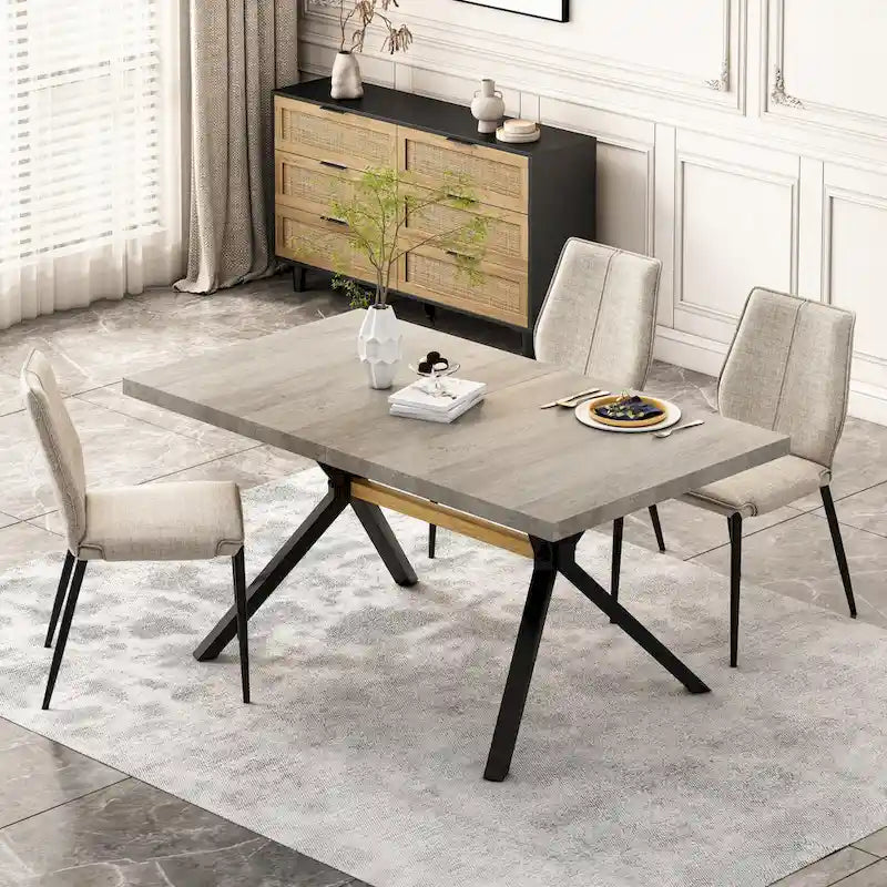 Table à manger rectangulaire rétro avec piètement central gaufré noir
