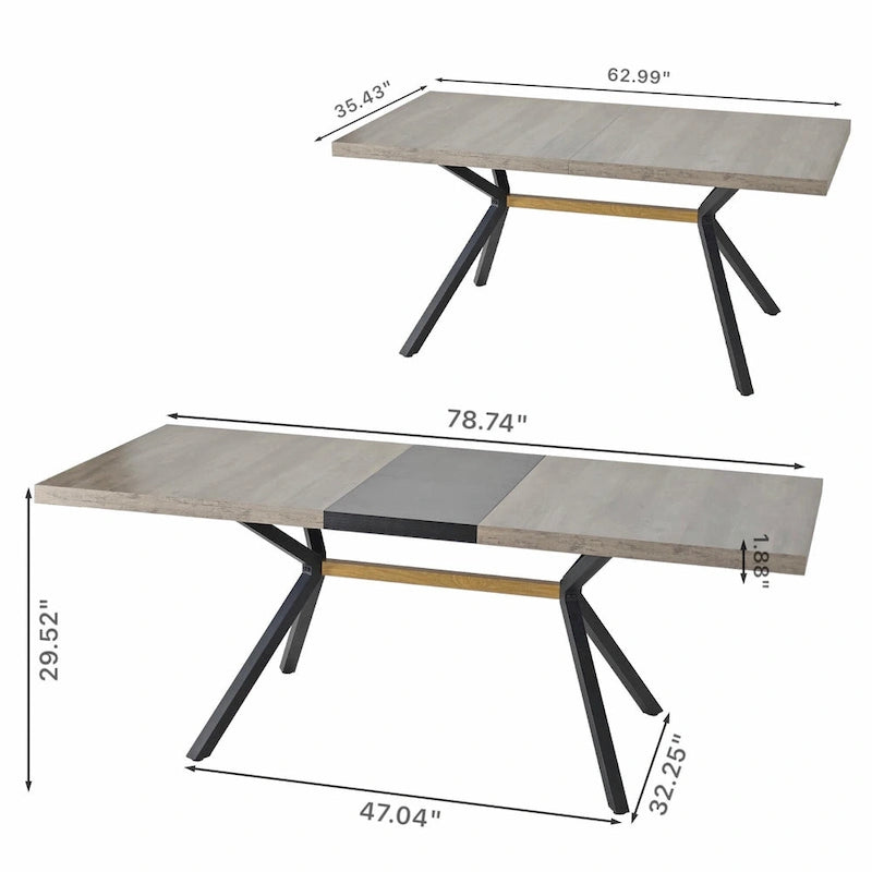 Table à manger rectangulaire rétro avec piètement central gaufré noir