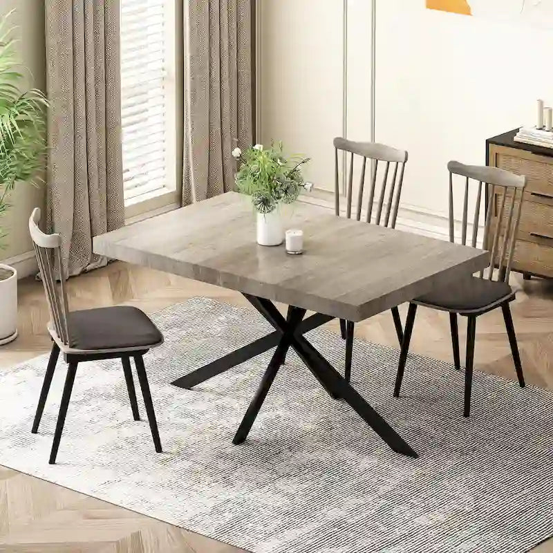 Table à manger rectangulaire rétro avec piètement central gaufré noir