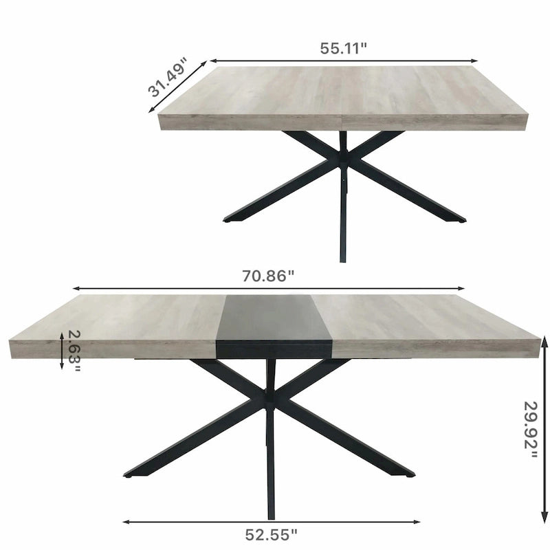 Table à manger rectangulaire rétro avec piètement central gaufré noir