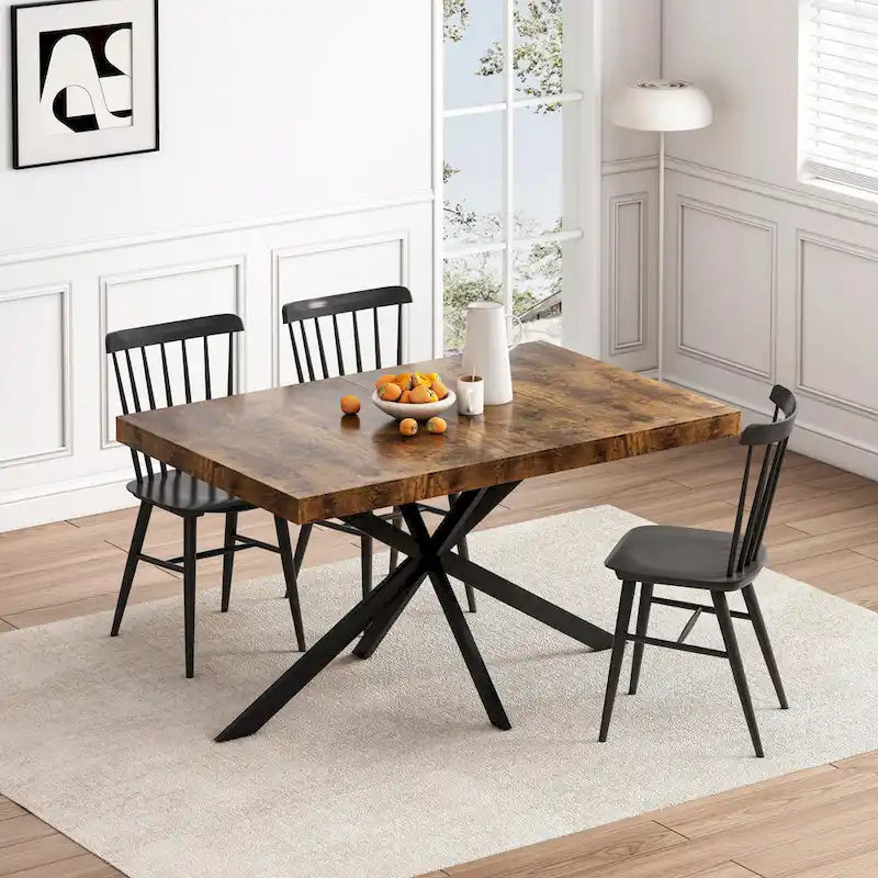 Table à manger rectangulaire rétro avec piètement central gaufré noir
