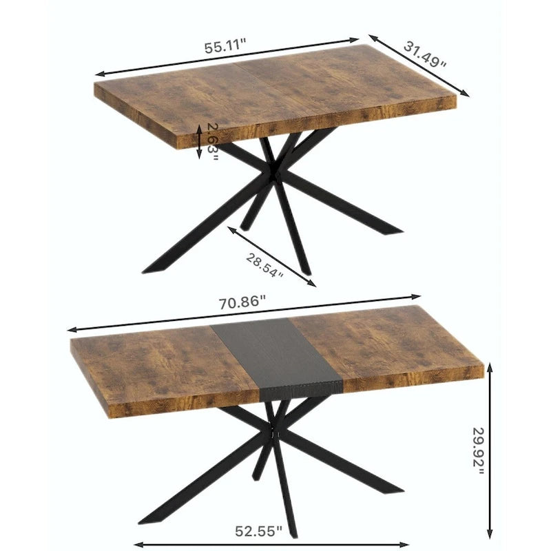 Table à manger rectangulaire rétro avec piètement central gaufré noir