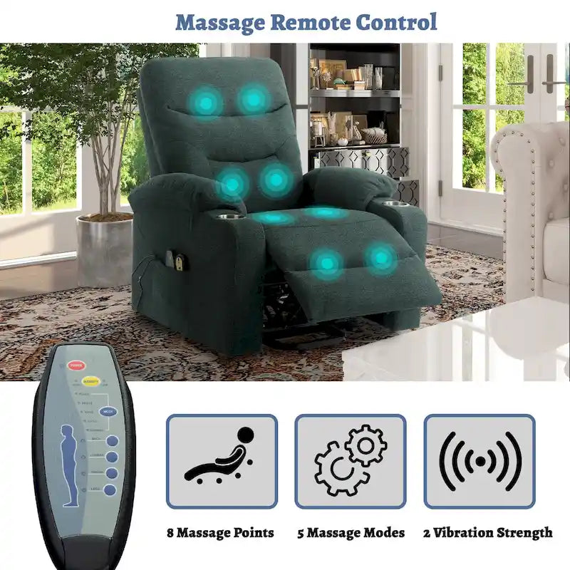 Fauteuil inclinable de massage électrique rembourré avec porte-gobelet