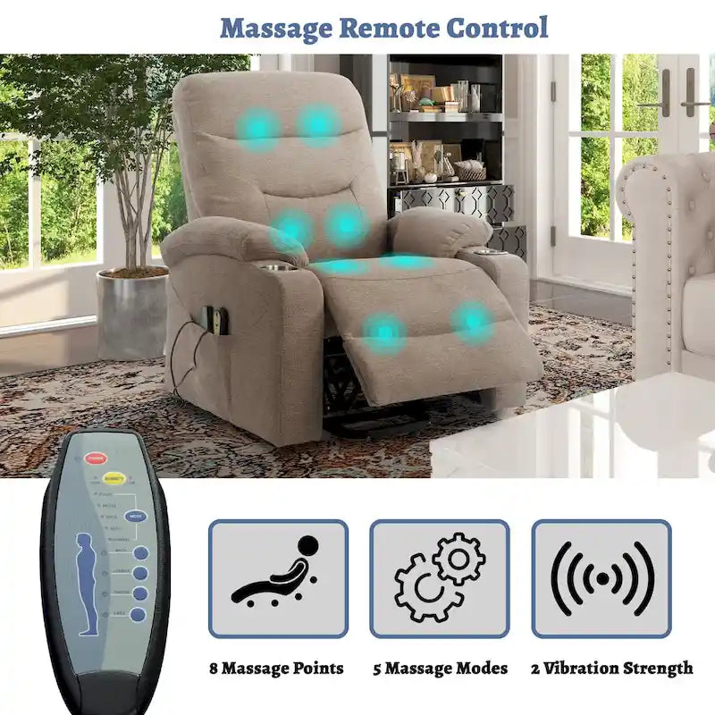 Fauteuil inclinable de massage électrique rembourré avec porte-gobelet