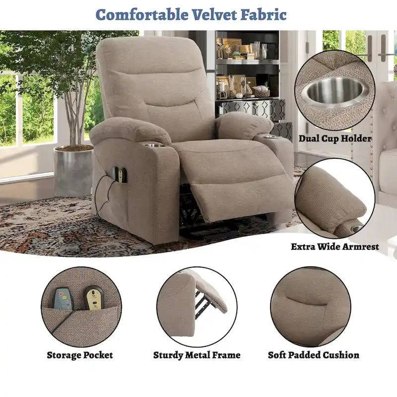 Fauteuil inclinable de massage électrique rembourré avec porte-gobelet