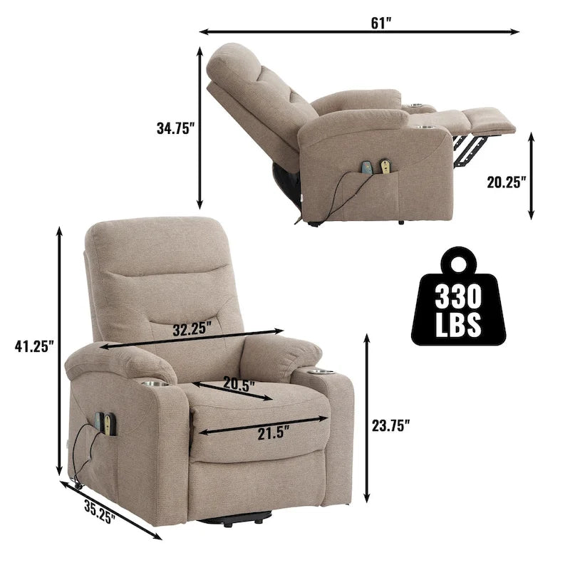 Fauteuil inclinable de massage électrique rembourré avec porte-gobelet