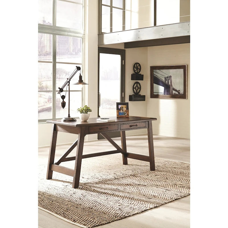 Grand bureau avec pieds en bois marron rustique