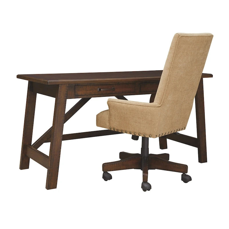 Grand bureau avec pieds en bois marron rustique