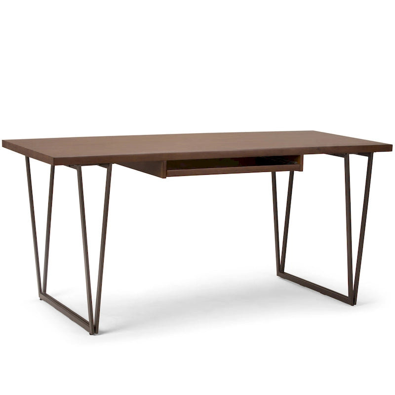Bureau de 66 pouces de large en bois massif de style industriel moderne, marron vieilli naturel.