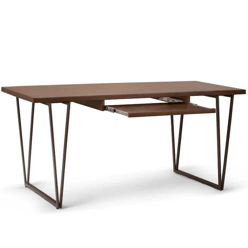Bureau de 66 pouces de large en bois massif de style industriel moderne, marron vieilli naturel.