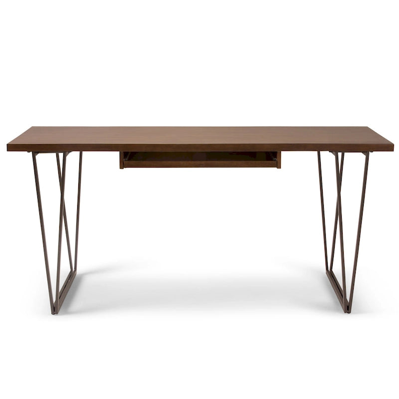 Bureau de 66 pouces de large en bois massif de style industriel moderne, marron vieilli naturel.