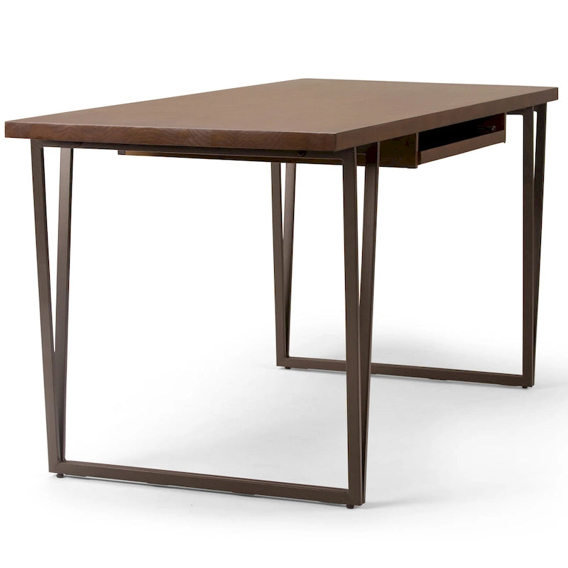 Bureau de 66 pouces de large en bois massif de style industriel moderne, marron vieilli naturel.