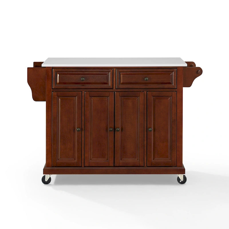 Chariot de cuisine pleine grandeur en acajou avec comptoir en granit