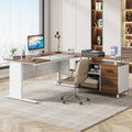 Bureau de direction en L, grand bureau informatique avec classeur