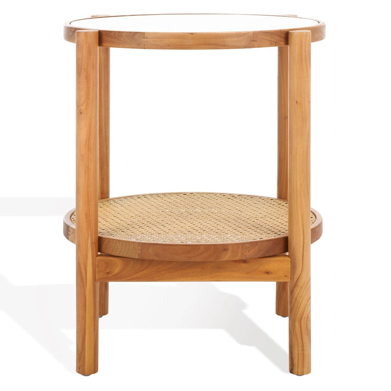 Table d'appoint en rotin et verre - 58,42 cm de large x 58,42 cm de profondeur x 60,96 cm de haut