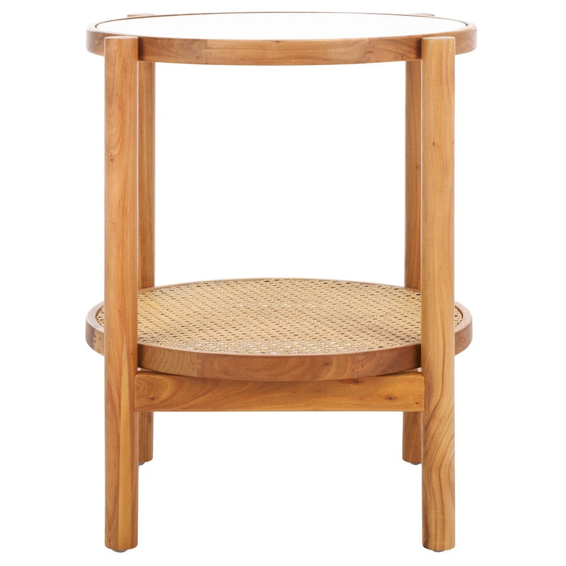 Table d'appoint en rotin et verre - 58,42 cm de large x 58,42 cm de profondeur x 60,96 cm de haut