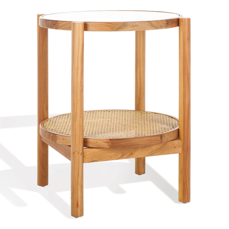 Table d'appoint en rotin et verre - 58,42 cm de large x 58,42 cm de profondeur x 60,96 cm de haut