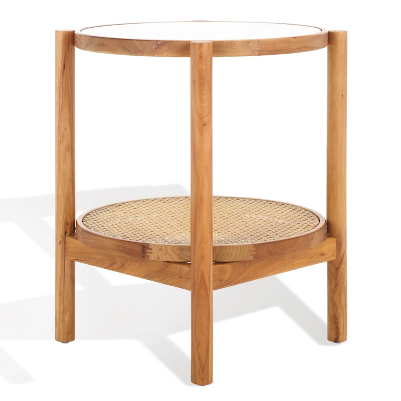Table d'appoint en rotin et verre - 58,42 cm de large x 58,42 cm de profondeur x 60,96 cm de haut