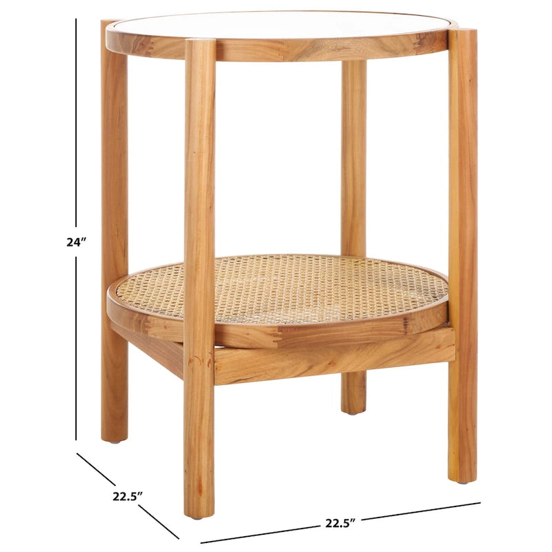 Table d'appoint en rotin et verre - 58,42 cm de large x 58,42 cm de profondeur x 60,96 cm de haut