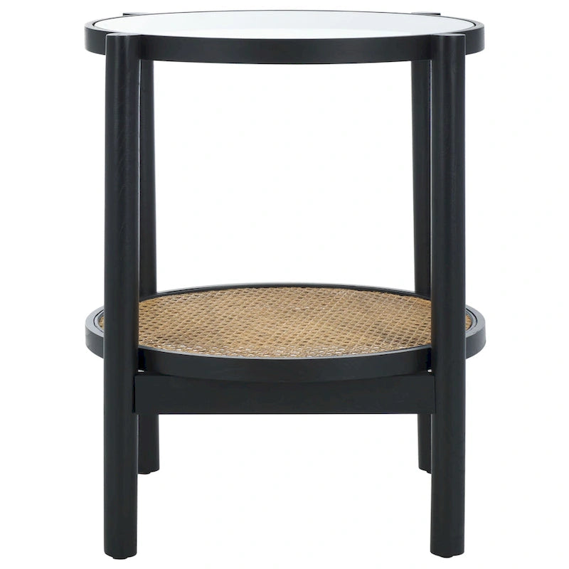 Table d'appoint en rotin et verre - 58,42 cm de large x 58,42 cm de profondeur x 60,96 cm de haut