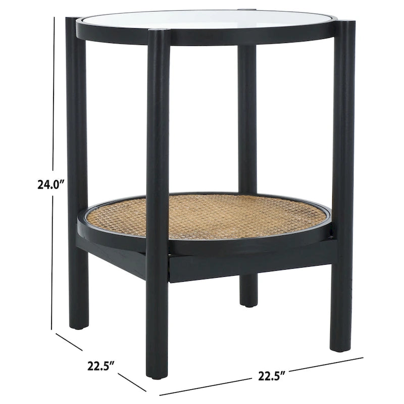 Table d'appoint en rotin et verre - 58,42 cm de large x 58,42 cm de profondeur x 60,96 cm de haut