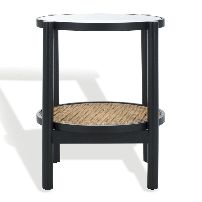 Table d'appoint en rotin et verre - 58,42 cm de large x 58,42 cm de profondeur x 60,96 cm de haut