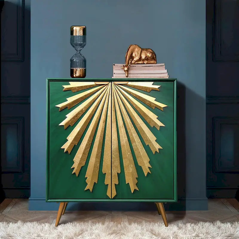 Meuble de rangement à double porte en bois massif, de style médiéval, en forme de lunettes de soleil