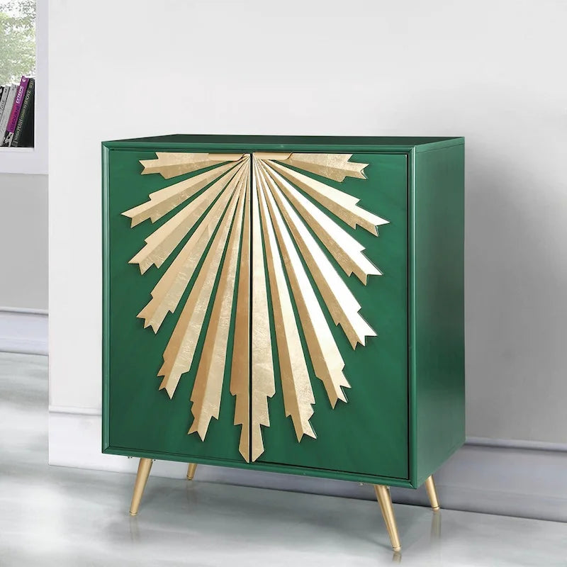 Meuble de rangement à double porte en bois massif, de style médiéval, en forme de lunettes de soleil