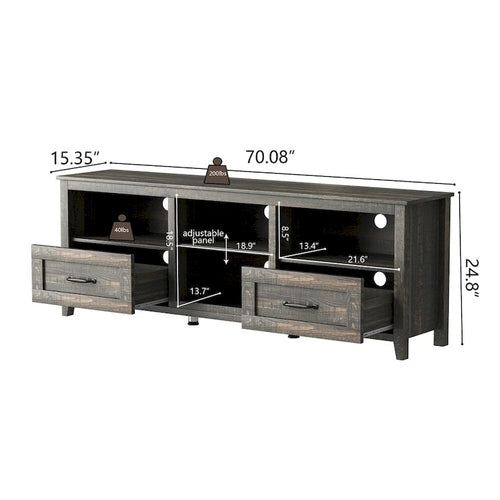Meuble TV de 178 cm de long avec 2 tiroirs et 4 compartiments de rangement