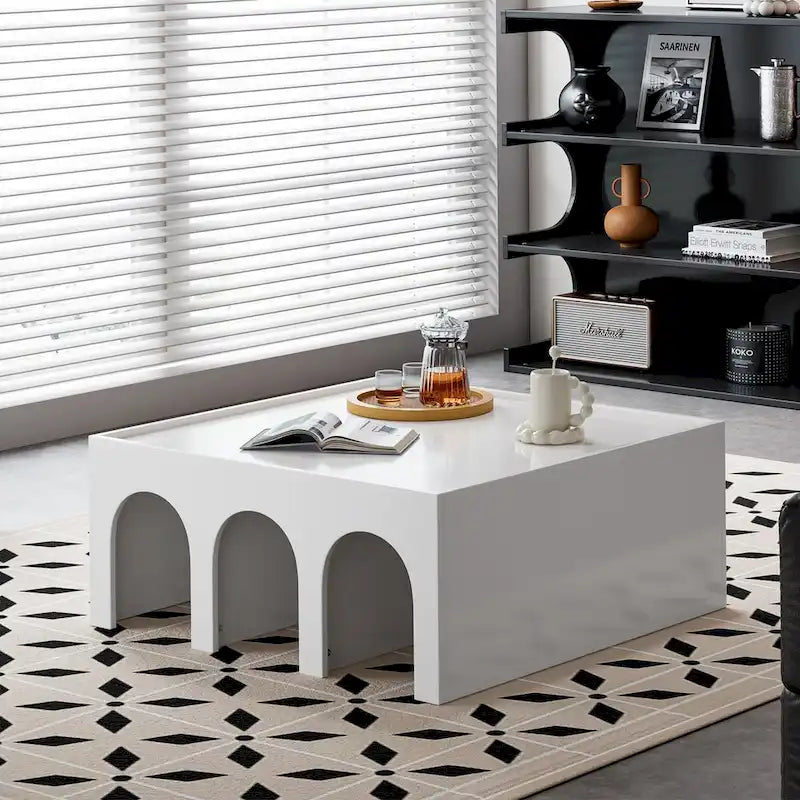 Étagère bibliothèque blanche à quatre niveaux et table basse multifonctionnelles