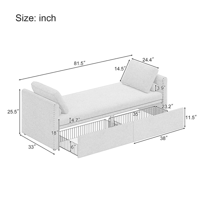 Lit simple moderne de style inclinable avec deux tiroirs