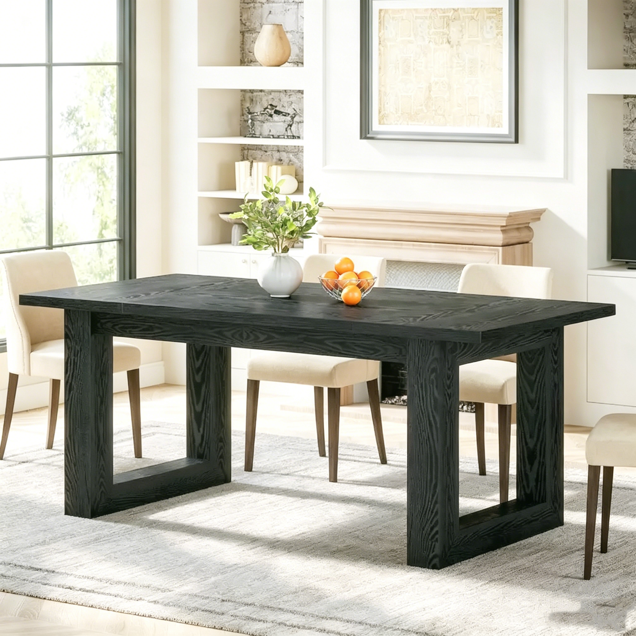 Table de salle à manger rectangulaire en bois, style rustique, de 160 cm