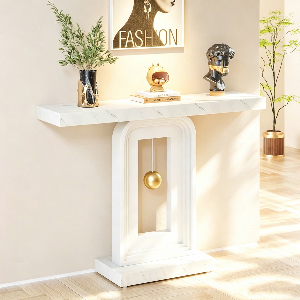 Console étroite de 39,4 pouces avec accents dorés