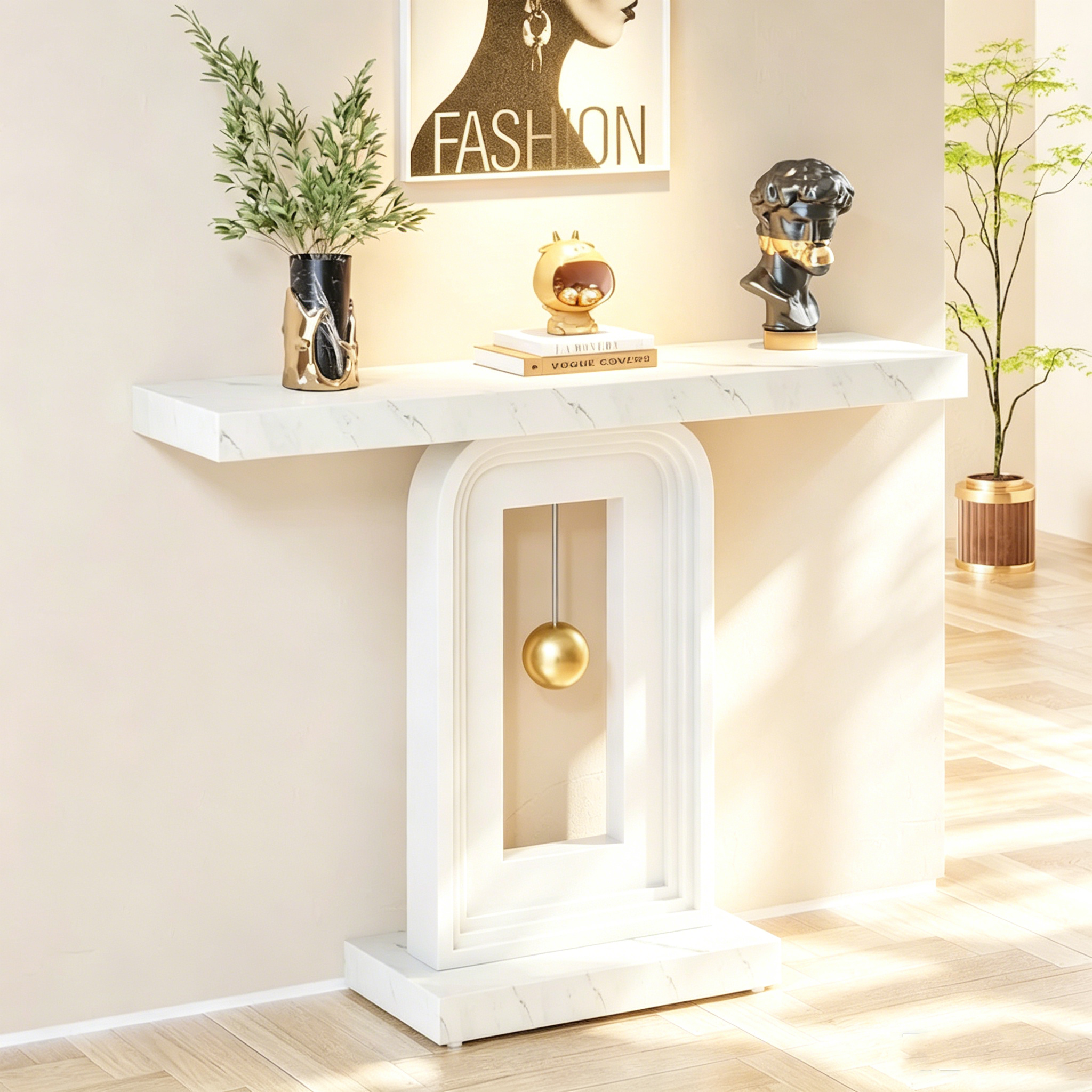 Console étroite de 39,4 pouces avec accents dorés